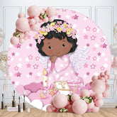 Aperturee - Round Black Girl Pink Theme Baby Shower Backdrop